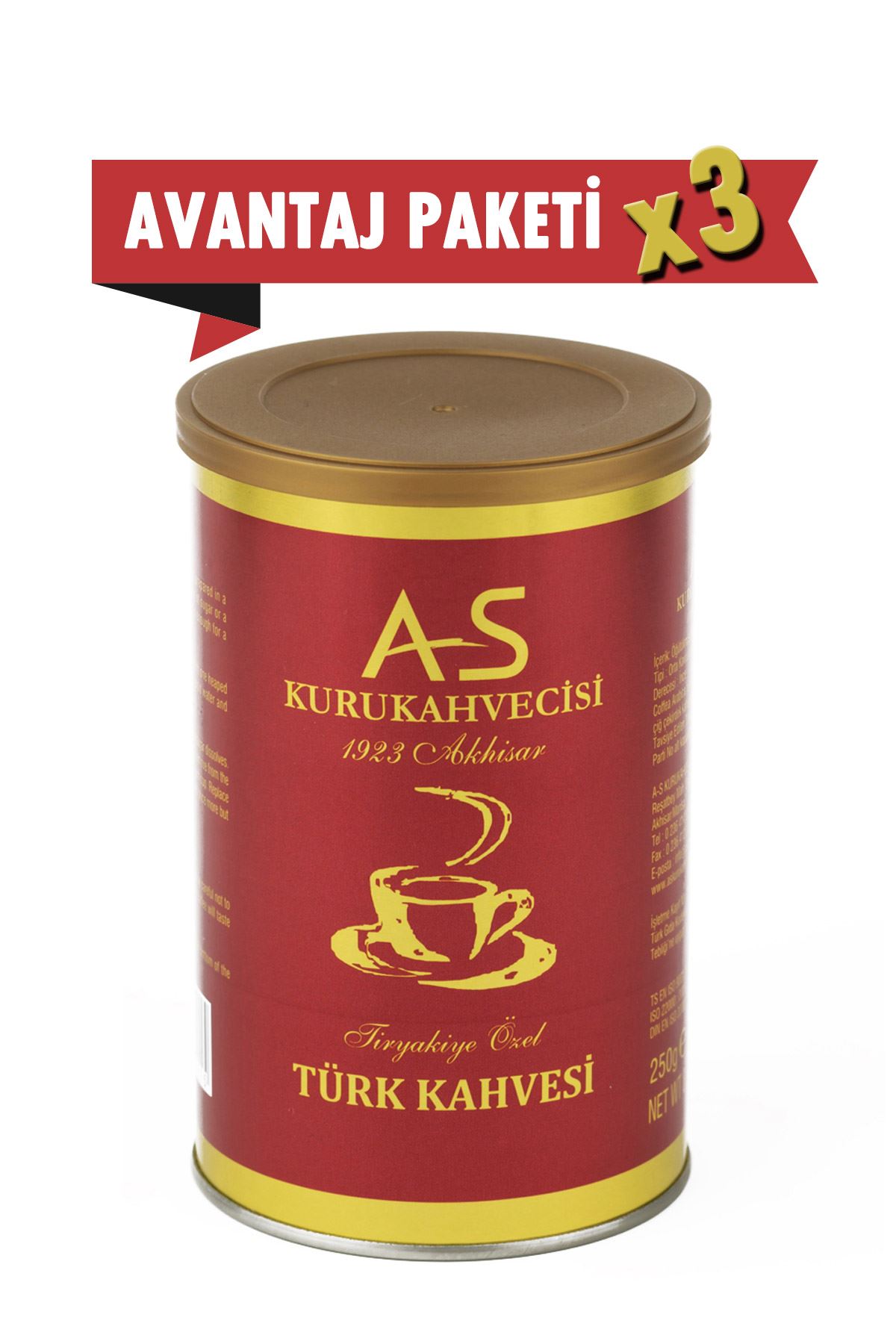 Türk Kahvesi 250 gr. x 3 Adet Teneke Kutu